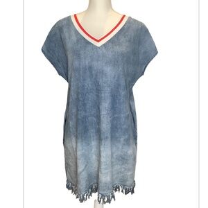 Mittoshop Chambray Denim Red White Vneck Dress Size S/M